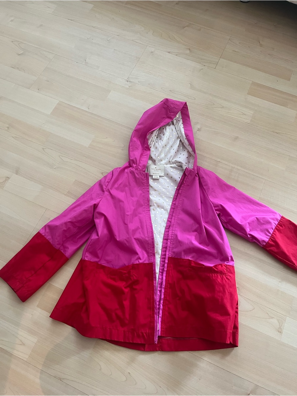 kate spade Pink and Red Hooded Colorblock Raincoat